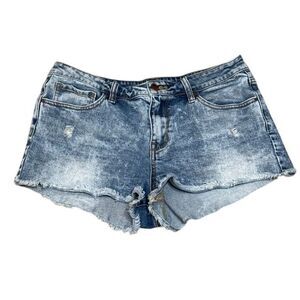 Bullhead Denim Co. Acid Wash Denim Shorts Frayed Hem Low Rise Size 30
